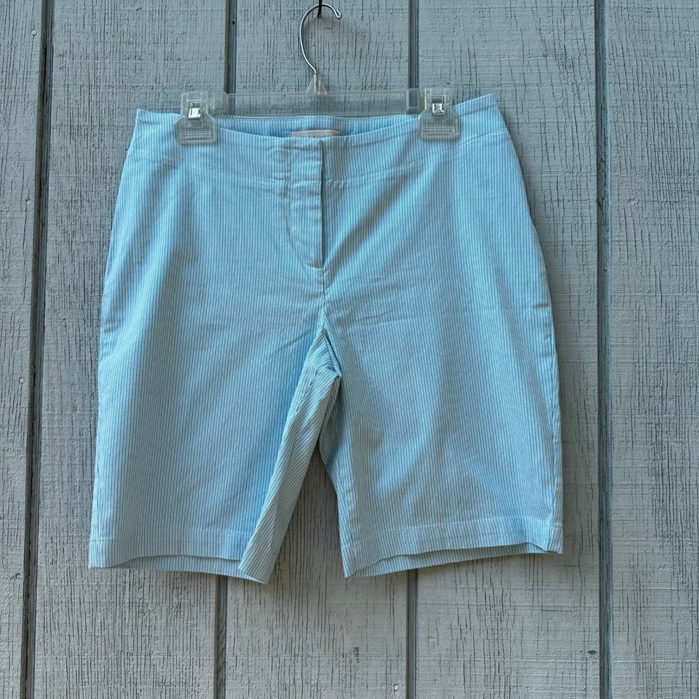 Talbots Petites Blue Striped Cotton Blend Bermuda Shorts‎ Womens Size 8P